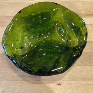 Blenko Amoeba Green Ashtray 6023 Mid-Century Art Glass WV Vintage